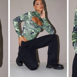 Pretty little thing green black bodysuit